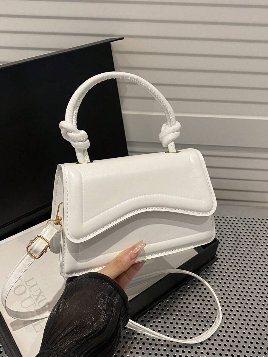 New Fashion Women's White Solid Color Pu Leather Square Handbag, Simple And Stylish Design, Suitable For Outdoor, Shoulder Bag With Removable And Adjustable Shoulder Strap - White - View 1