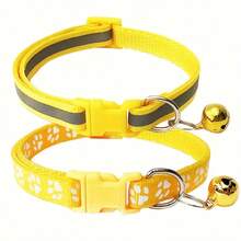 [Reflective Cat Collar] 2pcs Adjustable Reflective Cat Collars With Bell | Nylon Safety Collars For Cats And Dogs, Paw Print Design, Multiple Colors - Multicolor - View 16