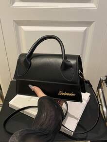 1 件女士高品质手提包，翻盖大容量方形包，适合购物、约会、所有季节，简约时尚单肩包，配有可拆卸可调节肩带，女士时尚包 - 黑色 - 查看 2