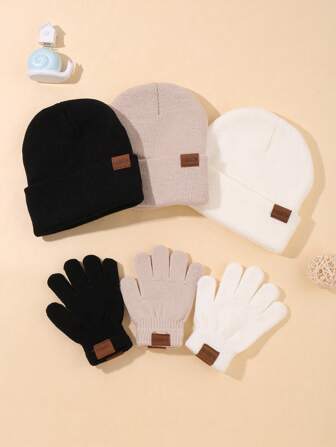2/6-Piece Fashion Car Logo Hat Glove Set In Black, White, And Khaki For Daily Casual Wear In Autumn And Winter To Keep Warm
