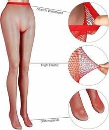 3 Pair Plus Size Fishnets Stockings Glitter Sparkly Tights High Waist Black Fishnet Pantyhose Women, Style NJXP - Đỏ - Xem 7