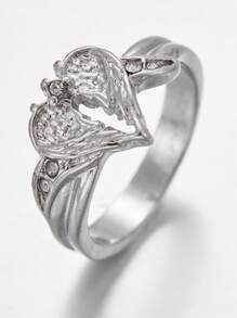 [时尚戒指] 1 件简约时尚戒指，天使翅膀爱心戒指 | 男士女士戒指 - 戒指 - 查看 9