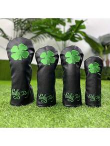 1pc Golf Club Head Cover With Lucky Four-Leaf Clover Pattern: Durable, Golf Club Accessory Protective Sleeve To Provide The Best Protection For Your Golf Club - Black - View 2