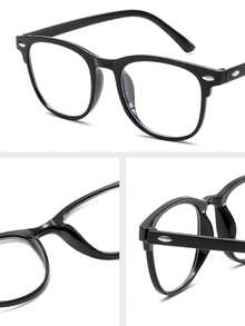 1pc Classic Elegant Modern Minimalist Style Women's Fashion Lightweight Rhinestone Transparent Glasses, Suitable For Watching TV, Playing Games, Mobile Phone Decoration - 黑框白平 - 查看 6