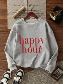 Women's Casual Crew Neck Sweatshirt With Minimalist Ins-Style American Design Letter Print, Fashionable And Versatile, Suitable For Autumn/Winter - Dark Gray - View 1