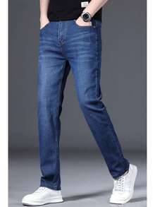 Jeans de diseño clásico sueltos para hombres, Jeans Básicos de Trabajo, Jeans para Hombre,Men's Classic Regular Jean, Jean de Corte Holgado, Diseño Clásico Y Chic Para Negocios - Azul - Ver 4