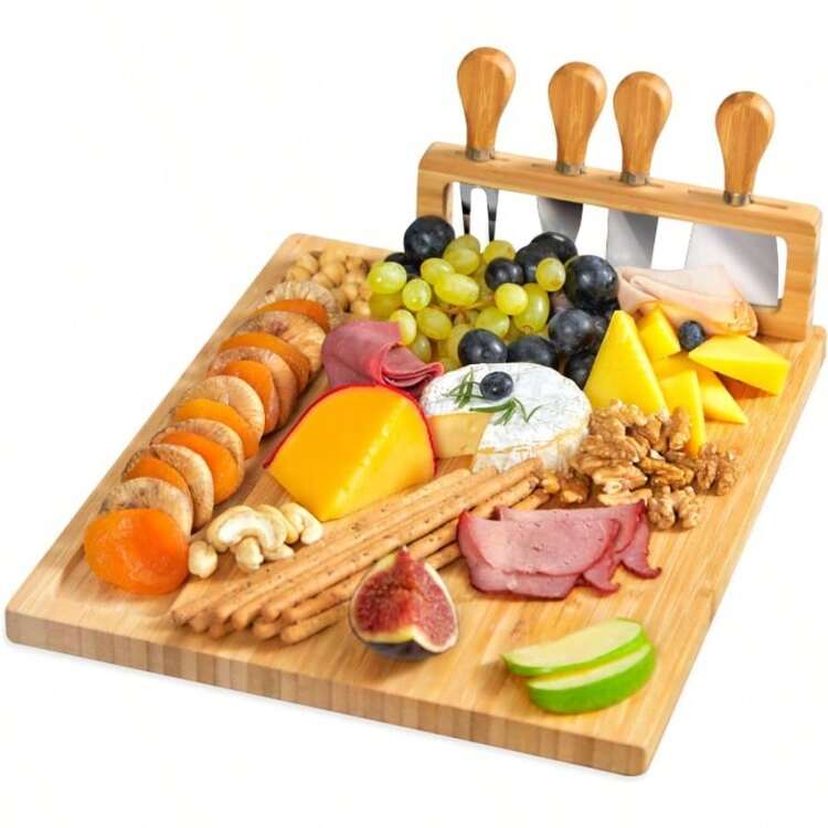 Bamboo Cheese Board And Charcuterie Boards Set & Serving Tray For Meat, And Wine - Birthday Gifts For Women, Wedding Gifts For Couples 2025, Bridal Shower, Housewarming Gifts New Home - 原木色 - 查看 7