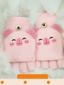 1双儿童5-12岁冬季保暖卡通绵羊五指手套带翻盖，透气半指设计，适合男孩和女孩 - 5-12歲 - 查看 4