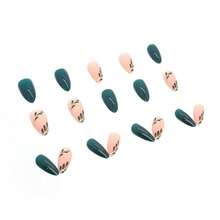 Fall Press On Nails Long Acrylic Almond Fake Green Full Cover For Women