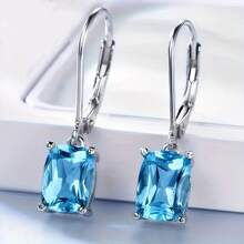 1 对优雅百搭方形女士吊坠耳环 - 别致奢华的珠宝配饰，适合派对、节日礼物 - 无盒 - 藍色 - 查看 2