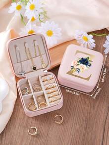 1pc Floral Rose Initial Jewelry Box, A-Z PU Leather White Portable Travel Jewelry Box, Black Jewelry Storage Box, Pink Mini Portable Zipper Jewelry Box, Necklace, Ring Pendant, Bracelet, Earring Storage Box, Jewelry Packaging Box, Suitable For Mother's Gift, Wedding Gift, Bridesmaid Gift, Anniversary Gift, Christmas Gift And Girlfriend's Boutique Gift. - Multicolor - View 51