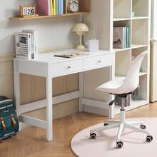 Small Desk With Drawers, Kids Desk For Bedroom, Modern Simple Study Table For Drawing, Reading, Writing, Rectangle MDF Furniture Study Storage Table For Home, Office, White - White - View 9