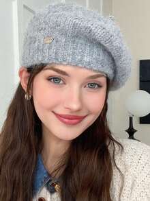 1 Berretto basco di lana soffice per donna, in tinta unita, adatto per l'uso quotidiano in autunno e inverno, lavabile a mano ma non in lavatrice