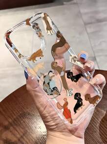 1pc Sausage Dog Pattern Transparent TPU Full Body Shockproof Anti-Fingerprint Phone Case Compatible With IPhone - Multicolor - View 4