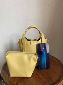 Mini Yellow Tote Bag For Women, Lightweight Handbag With Cosmetic Pouch, Suitable For Daily Commute To Carry Wallet, Phone And More - Yellow - View 12
