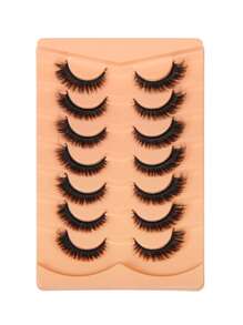 7 Pairs Soft And Fluffy Natural-Looking 3D Faux Mink Eyelashes Makeup Set, False Eyelash Extensions For Lengthening And Volumizing Short Lashes Strip Lashes,Lashes,Eyelashes,Fake Lashes