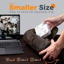 Regleta Multicontacto Extensión Eléctrica 1.5M con Sobretensión 8CA 3USB 1USB-C Oficina Dormitorio Gris - Puro Blanco - Ver 3