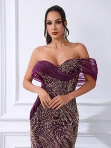 Elegant Purple Mermaid Sequined Strapless Beaded Long Fitted Evening Gown, Suitable For Parties - Purple - View 7
