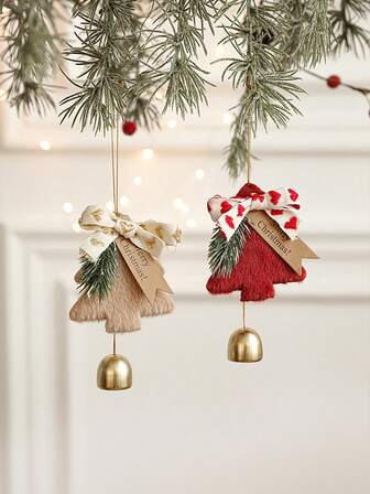 1 件圣诞装饰红色和白色毛绒圣诞树铃铛，圣诞树装饰挂饰，摄影道具，适用于室内/室外圣诞节、酒吧、派对氛围装饰，圣诞树风铃