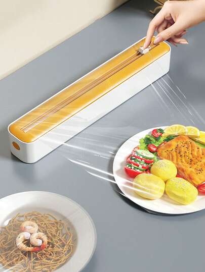 1pc 2-In-1 Kitchen Cling Film Dispenser,Plastic Wrap Dispenser With Cutter,Household Cling Film Cutter, Aluminum Foil And Cling Film Cutting Box,Cling Bag Cutting Box,With Cutter,Plastic Wrap Dispenser With Slide Cutter