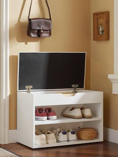 SoBuy 2 Tiers Shoe Rack Shoe Cabinet Shoe Storage Bench With Folding Padded Seat White W60 X D30 X H44cm FSR25-W