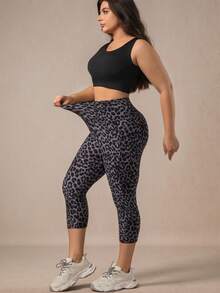 XianBinXiu 1件装女士无缝性感豹纹高弹力瑜伽裤，高腰提臀塑形紧身裤，适合跑步、健身锻炼，加大码灰色紧身打底裤，带收腹功能，适合运动、跑步、瑜伽，豹纹图案设计 - 彩色 - 查看 8