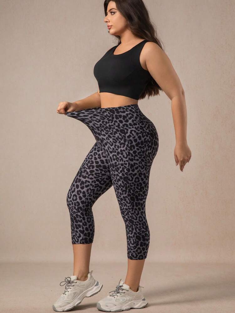 XianBinXiu 1件装女士无缝性感豹纹高弹力瑜伽裤，高腰提臀塑形紧身裤，适合跑步、健身锻炼，加大码灰色紧身打底裤，带收腹功能，适合运动、跑步、瑜伽，豹纹图案设计 - 彩色 - 查看 7