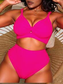 Slaydiva Conjunto de traje de baño de talla grande de unicolor, verano