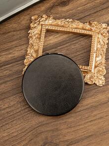 Runder schwarzer PU Make-up Spiegel, modisch & minimalistisch, geeignet für Abschluss, Geburtstag, Party, Valentinstag, Muttertag, Geschenk für Mutter, Vater, Freundin, beste Freundin, tragbarer Kompaktspiegel für Touchups jederzeit