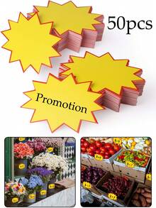 50pcs Starburst Signs Price Tags,Yellow Bargain Price Tags,Mini Product Price Tag,For Retail & Garage/Yard Supplies - Price Tags & Poster Board Decorations