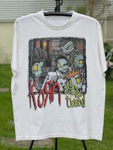 KORN Cohen Band American High Street Short Sleeve T-Shirt Vintage Loose Trendss Brand White Cotton Men Summer Half Sleeve Hip Hop - 白色 - 查看 1