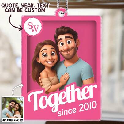 Customized Acrylic Couple Photo Display, Personalized Cartoon Style Couple Gift, Can Customize Text, Year And Pattern, Unique Gift For Anniversary, Wedding
