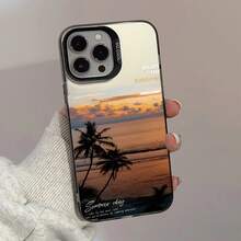 日落海景防震手机壳适用于 11 Pro Max、16 Pro Max、15 Pro、14 Plus、13、12、11、13 Pro Max、12 Pro - 黑色鏡框 彩銀灰 - 查看 2