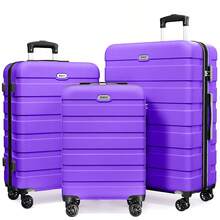 Luggage 3 Piece Suitcase 20+24+28 Inch PC+ABS Hardside Double Spinner Wheels TSA Lock Carry On Luggage Travel Suitcase Suitcases Suit Case Durable Travel Luggage Suitcase Set Luggage Set Carry On,Vacation,Party,Personalized Gifts-Violet - 紫羅蘭色 - 查看 1