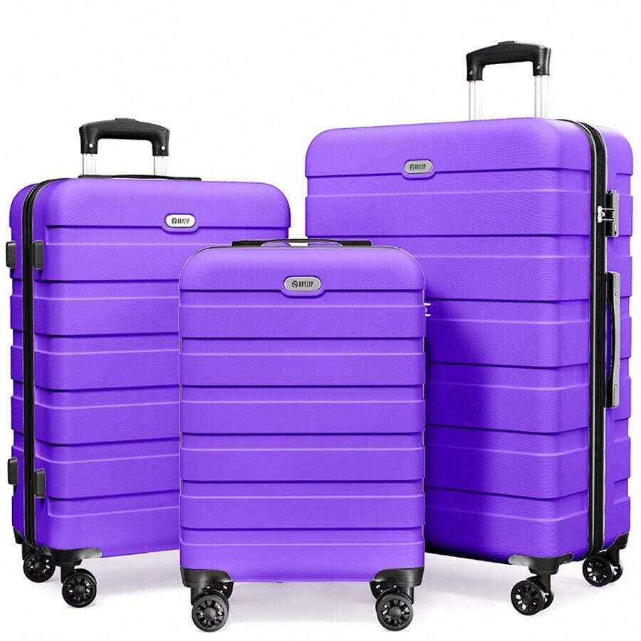 Luggage 3 Piece Suitcase 20+24+28 Inch PC+ABS Hardside Double Spinner Wheels TSA Lock Carry On Luggage Travel Suitcase Suitcases Suit Case Durable Travel Luggage Suitcase Set Luggage Set Carry On,Vacation,Party,Personalized Gifts-Violet - 紫羅蘭色 - 查看 1