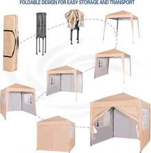 MCC Direct Pop-Up Gazebo 2m X 2m With Sides Silver Protective Layer Waterproof Marquee Canopy WS - Beige - View 2