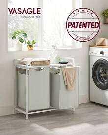 VASAGLE Laundry Hamper Organizer Laundry Basket Laundry Sorter With 2 Pull-Out And Removable Bags, Shelf, Metal Frame, 2 X 12.1 Gallons, 28.8 X 13 X 28.4 Inches, Cream White And Cloud White - 白色 - 查看 2