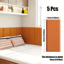 5pcs Soft Anti-Collision Minimalist Solid Color 3D Self-Adhesive Wall Stickers, Peel And Stick PU Soft Padding For Bed Headboard, Wall, Tatami Mat Decoration