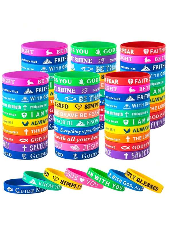 20-Piece Set Bible Quote Bracelet, Silicone Jesus Bracelet, Cute Christian Bracelet, Colorful Wristband, Comfortable And Lightweight, Suitable For Men And Women To Wear Daily, Perfect Gift For Family Or Friends