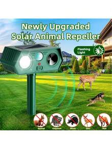 1200mAh 太阳能户外驱虫器，带 LED 闪光灯和运动传感器 - 采用超声波技术，用于驱蚊、驱虫、驱鼠，适用于庭院、花园、农场害虫防治，可驱除鹿、浣熊、松鼠、兔子、狐狸和熊 - 彩色 - 查看 2