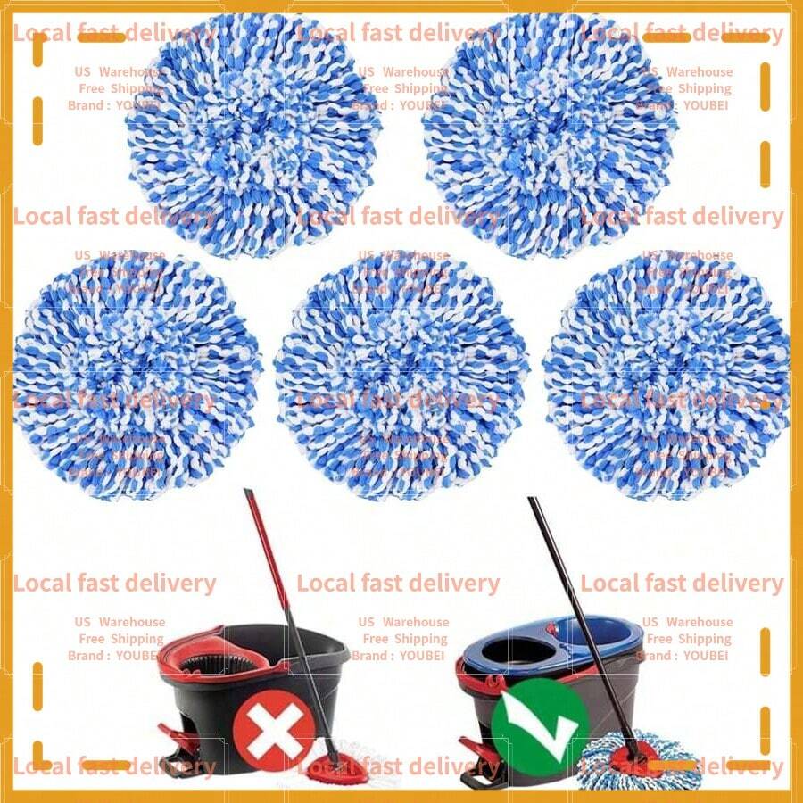 Local Devery-YOUBEI-5 Pack Mop Head For O-Cedar RinseClean Spin Mop Refill 2-Tank System Only EasyMicrofiber Replacement - Blue - View 1