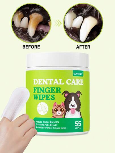 GJYC PET Toallitas limpiadoras de dientes para perros de gran capacidad - Paquete de 55 piezas para perros y gatos | Preempapadas para un uso fácil, refresca el aliento, cuidado oral conveniente, sin necesidad de cepillado