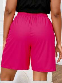 Slaydiva 1pc Plus Size Women's Solid Color Loose Fit Bermuda Shorts, Casual Vacation Beach Shorts