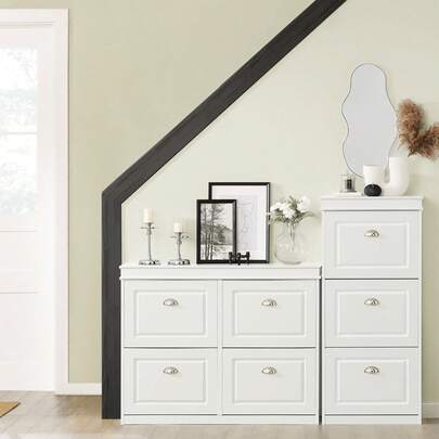 SoBuy 4 Flip-Drawers Shoe Cabinet Shoe Rack Shoe Storage Cupboard Organizer White W105 X D24 X H82cm FSR79-W