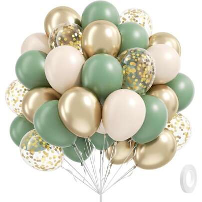 60pcs Sage Green Balloon Arch Kit, Includes Sage Green, Sand White, Metallic Gold Glitter Balloons, Suitable For Boho Birthday, Wedding, Bridal Shower, Baby Shower, Engagement Party Decor