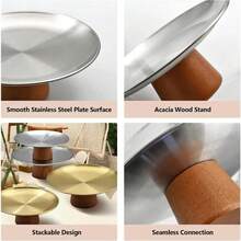 1个金属底座托盘，木纹，金/银色，简约现代风格，家用托盘，蛋糕架，甜点架，糖果碟，适用于万圣节、圣诞节、婚礼、派对、下午茶等场合 - 彩色 - 查看 9
