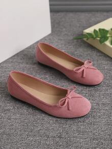 European & American Fashion Ballet Flats For Women, Woven Bow Round Toe Soft Leather Soft Sole Comfortable Slip-On Shoes
