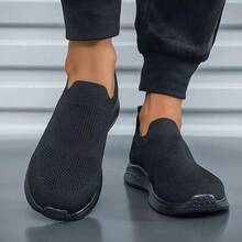 Men's Breathable Mesh Slip-On Sneakers - Lightweight & Comfortable Low-Top Shoes, Durable EVA Sole, Suitable For Casual Daily & Sports Wear, Spring/Summer Collection - Black - View 5