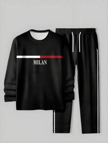 2pcs Men Gradient Print Crew Neck Sportswear, Casual Sweatshirt And Pants Set, Suitable For Outdoor And Sports , Fall Clothes