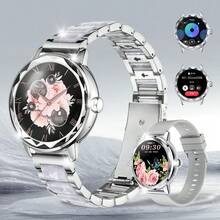 Smartwatch para mujeres, con función de llamadas/marcación inalámbrica, talla grande de 100 modos deportivos, monitoreo del sueño y gestión de funciones femeninas, viene con una correa de silicona y es compatible con Android e iOS. Es el regalo perfecto del Día de San Valentín para su ser querido. - Reloj con correa de acero plateado + correa de silicona. - Ver 1